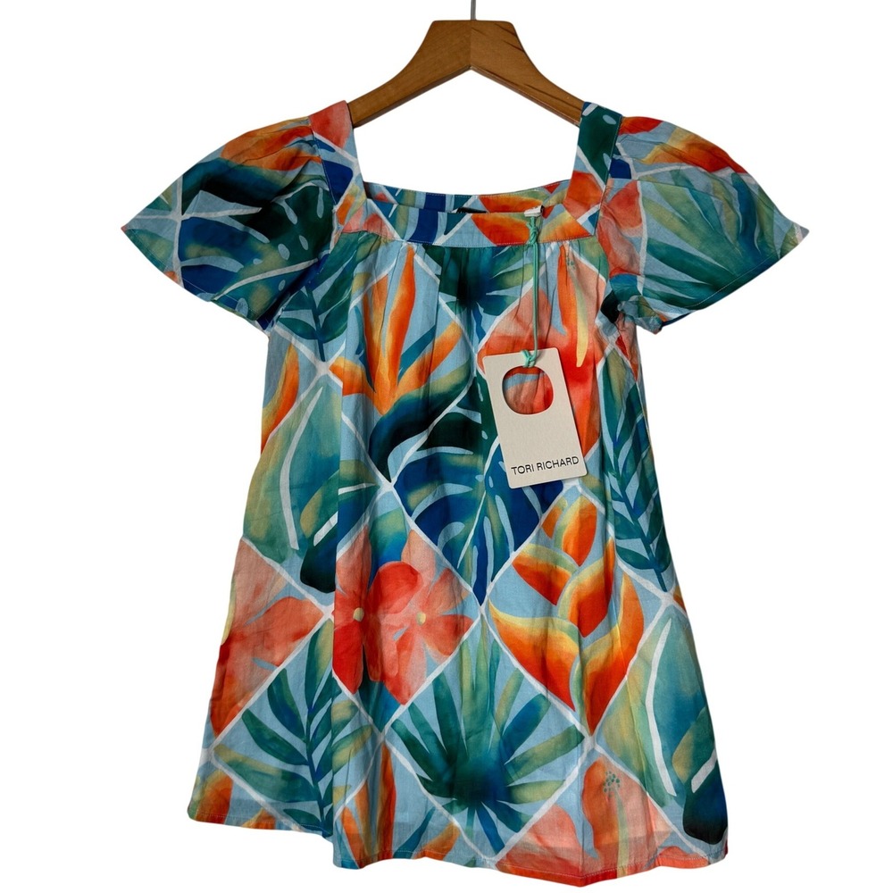 Tori Richard Girls Picturesque Malia Dress Blue Frost Floral Cotton Kids XS NEW